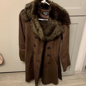 Brown faux fur suede coat